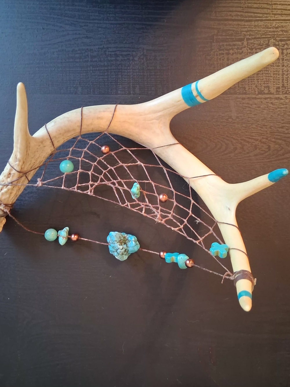 Handmade Turquoise Antler Dreamcatcher Wall  Or Table Accent.